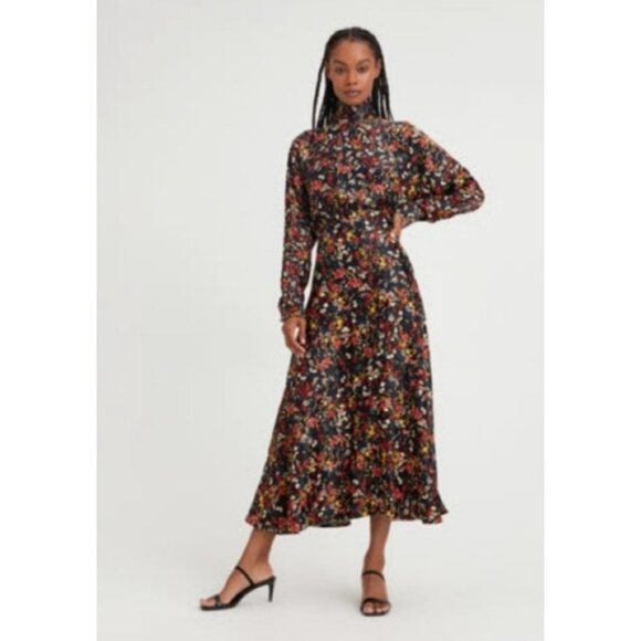 Something Navy Meadow Turtleneck Long Sleeve Maxi Dress Red Floral Size XS - Picture 1 of 13